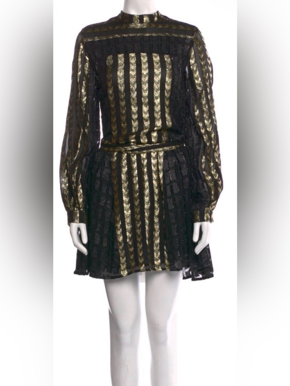 Dodo Bar Or Black and Gold Striped Long-Sleeve Mini Dress Size 6